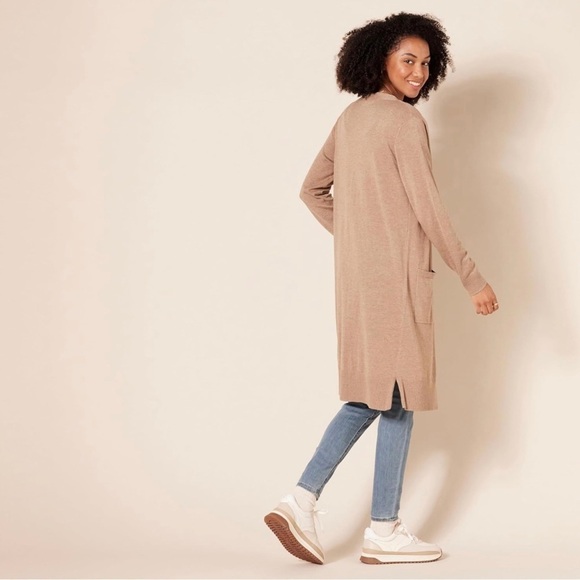 Amazon Essentials Women's Lightweight Longer Length Open Cardigan Sweater Tan XS - Picture 3 of 9